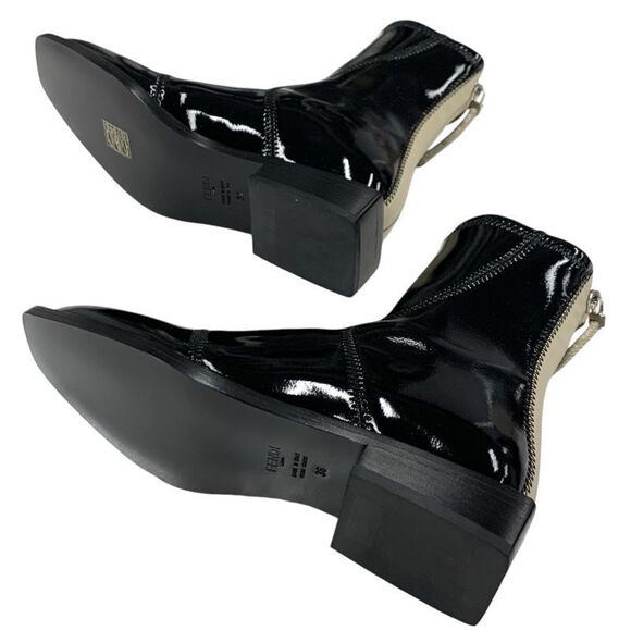 Fendi Boots Short Boots Shoes Patent Black Beige Black Unused Back Zip - Picture 6 of 9